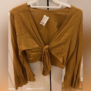 Brown/tan balloon sleeve blouse